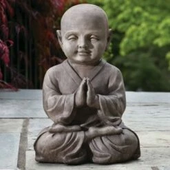 15.75" Indoor/Outdoor Resin Praying Buddha Garden Statue Brown - Alfresco Home LLC