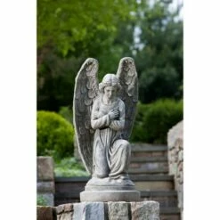 31" Resin Indoor/Outdoor Kneeling Angel Garden Statue Gray - Alfresco Home LLC