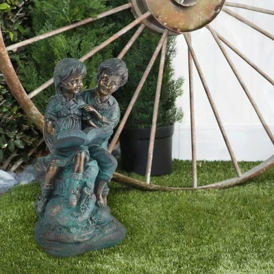Alpine Corporation 15" Polyresin Boy and Girl Reading Statue Bronze 3 Alpine Corporation 15" Polyresin Boy and Girl Reading Statue Bronze