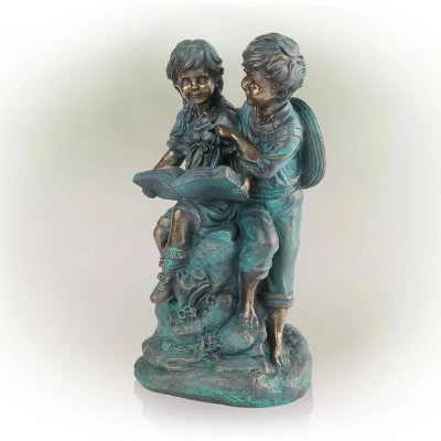 Alpine Corporation 15" Polyresin Boy and Girl Reading Statue Bronze 4 Alpine Corporation 15" Polyresin Boy and Girl Reading Statue Bronze - Image 2