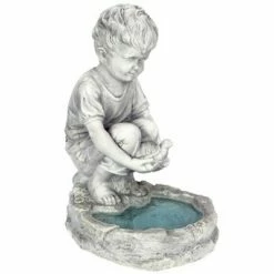 Design Toscano Tommy At The Turtle Pond Little Boy Statue - Gray