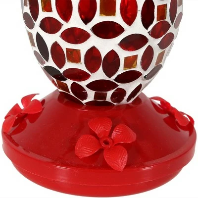 Sunnydaze Decor Sunnydaze Outdoor Garden Patio Oval Glass with Mosaic Flower Design Hummingbird Feeder - 18 oz - 7" - Red 3 Sunnydaze Decor Sunnydaze Outdoor Garden Patio Oval Glass with Mosaic Flower Design Hummingbird Feeder - 18 oz - 7" - Red - Image 2