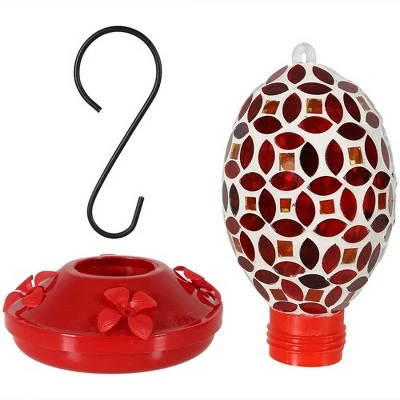 Sunnydaze Decor Sunnydaze Outdoor Garden Patio Oval Glass with Mosaic Flower Design Hummingbird Feeder - 18 oz - 7" - Red 4 Sunnydaze Decor Sunnydaze Outdoor Garden Patio Oval Glass with Mosaic Flower Design Hummingbird Feeder - 18 oz - 7" - Red - Image 3