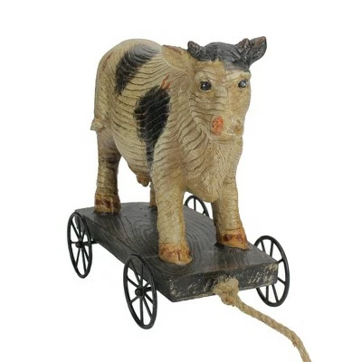 Northlight 10.25" Black and White Wood Textured Cow on Cart Outdoor Garden Statue 3 Northlight 10.25" Black and White Wood Textured Cow on Cart Outdoor Garden Statue
