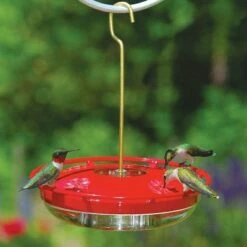 Aspects HummZinger HighView Red Polycarbonate Outdoor Hanging Hummingbird Bird Feeder with 4 Nectar Port and Metal Hanging Post, 12 Ounces