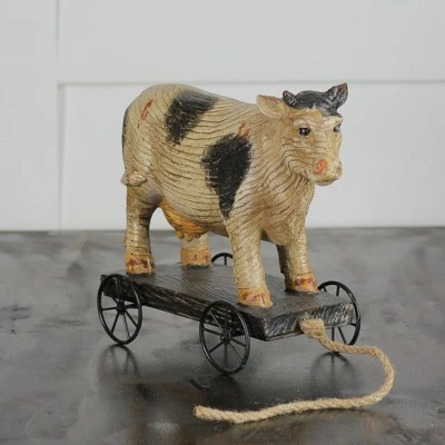 Northlight 10.25" Black and White Wood Textured Cow on Cart Outdoor Garden Statue 4 Northlight 10.25" Black and White Wood Textured Cow on Cart Outdoor Garden Statue - Image 2