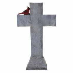 Roman Inc Home & Garden 15.75" Cardinal Memorial Cross Red Bird Yard Decor Roman, Inc - Outdoor Sculptures And Statues