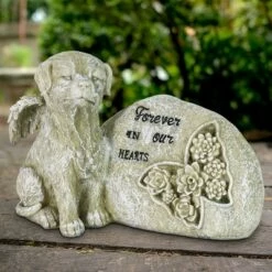 7" Resin Forever In Our Hearts Dog Memorial with Butterfly Statue Gray - Exhart