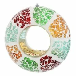 Sunnydaze Decor Sunnydaze Outdoor Garden Patio Round Glass with Summery Mosaic Design Hanging Fly-Through Bird Feeder - 6" - Red, Orange, Green, and Light Blue -Cheap Garden Decor Store unnamed file 12567