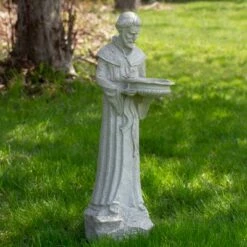 Northlight 23.5" Speckled Ivory St. Francis of Assisi Religious Bird Feeder Outdoor Garden Statue