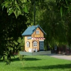 Alpine Corporation 9" Wood Hanging Outdoor Café Bird Feeder