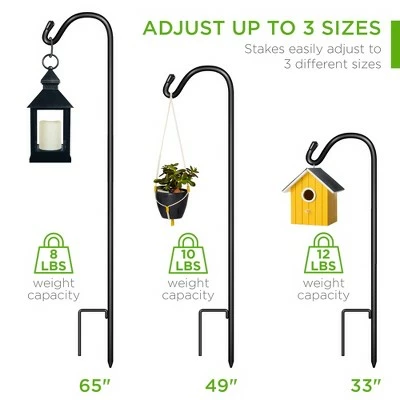 Best Choice Products 65in Set of 4 Shepherd Hooks Outdoor Metal Adjustable Garden Hooks w/ 2-Prong Base Black 4 Best Choice Products 65in Set of 4 Shepherd Hooks Outdoor Metal Adjustable Garden Hooks w/ 2-Prong Base Black - Image 2