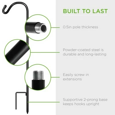 Best Choice Products 65in Set of 4 Shepherd Hooks Outdoor Metal Adjustable Garden Hooks w/ 2-Prong Base Black 5 Best Choice Products 65in Set of 4 Shepherd Hooks Outdoor Metal Adjustable Garden Hooks w/ 2-Prong Base Black - Image 3