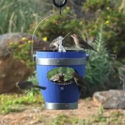 BERNINI 9.5" Rustic Bucket Hanging Polyresin Bird Feeder with Fountain - Bernin White