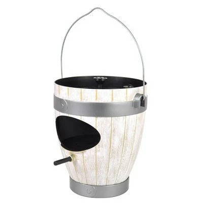 BERNINI 9.5" Rustic Bucket Hanging Polyresin Bird Feeder with Fountain - Bernin White 5 BERNINI 9.5" Rustic Bucket Hanging Polyresin Bird Feeder with Fountain - Bernin White - Image 3
