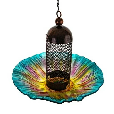 Ultimate Innovations Glass & Metal Bird Feeder Teal/yellow 6 Ultimate Innovations Glass & Metal Bird Feeder Teal/yellow - Image 5