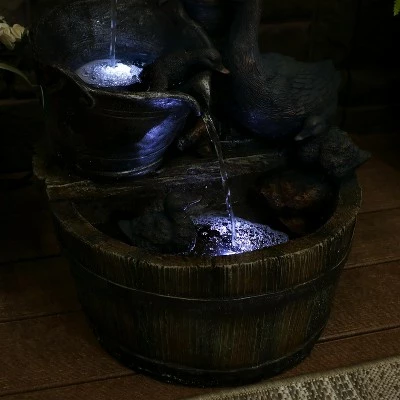 Sunnydaze Decor Sunnydaze 30"H Electric Polyresin Rustic Pump and Barrel Mother Duck and Ducklings Outdoor Fountain with LED Lights 2 Sunnydaze Decor Sunnydaze 30"H Electric Polyresin Rustic Pump and Barrel Mother Duck and Ducklings Outdoor Fountain with LED Lights