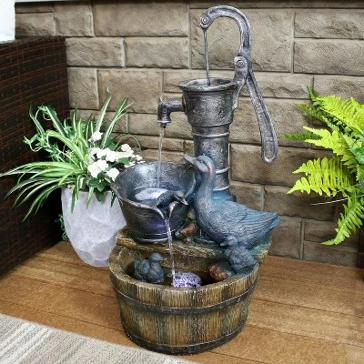 Sunnydaze Decor Sunnydaze 30"H Electric Polyresin Rustic Pump and Barrel Mother Duck and Ducklings Outdoor Fountain with LED Lights 3 Sunnydaze Decor Sunnydaze 30"H Electric Polyresin Rustic Pump and Barrel Mother Duck and Ducklings Outdoor Fountain with LED Lights - Image 2