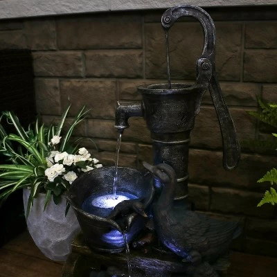 Sunnydaze Decor Sunnydaze 30"H Electric Polyresin Rustic Pump and Barrel Mother Duck and Ducklings Outdoor Fountain with LED Lights 6 Sunnydaze Decor Sunnydaze 30"H Electric Polyresin Rustic Pump and Barrel Mother Duck and Ducklings Outdoor Fountain with LED Lights - Image 5