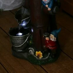 Sunnydaze Decor Sunnydaze 16"H Electric Polyresin Gnomes Climbing Fire Hydrant Outdoor Water Fountain with LED Light