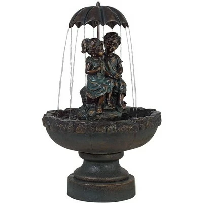 John Timberland Boy and Girl Under Umbrella Outdoor Water Fountain 40" High Copper Green Bronze Patio Deck Home Lawn Porch House 6 John Timberland Boy and Girl Under Umbrella Outdoor Water Fountain 40" High Copper Green Bronze Patio Deck Home Lawn Porch House - Image 4