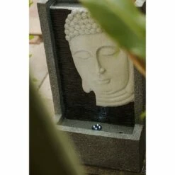 23.62" Self Standing Buddha Face Indoor/Outdoor Water Fountain with LED Light - Gray - XBrand