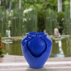 Nature Spring Electric Jar Water Fountain – 15" x 17", Cobalt Blue
