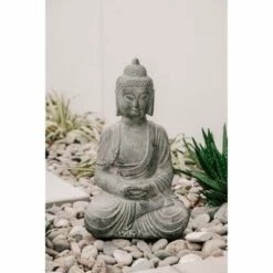 23.62" Indoor/Outdoor Meditating Sitting Buddha Statue - Gray - XBrand