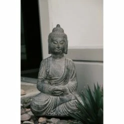 23.62" Indoor/Outdoor Meditating Sitting Buddha Statue - Gray - XBrand -Cheap Garden Decor Store unnamed file 12834