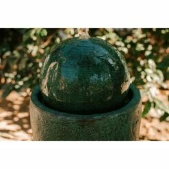 25.6" Modern Stone Textured Sphere Indoor/Outdoor Water Fountain with LED Light - Green - XBrand