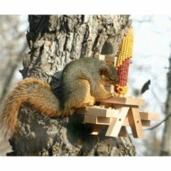 Woodlink Wooden Mini Picnic Table 1 Ear Corn Cob Squirrel Feeder Feeding Station with Mounting Hardware