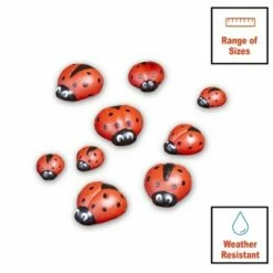 The Lakeside Collection Lakeside Ladybug Garden Stones - Decorative Outdoor Ornaments - Set of 9