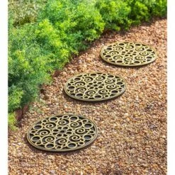 Plow & Hearth Recycled Rubber Floral or Scroll Stepping Stones, Set of 3