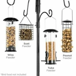 Best Choice Products 89in 6-Hook Bird Feeding Station, Steel Multi-Feeder Stand w/ 4 Feeders, Tray, Bird Bath