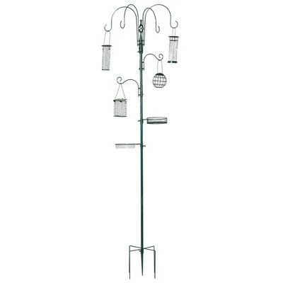 PawHut 6 Hook Feeding Station, Steel Multi-Feeder Kit Stand with 4 Bird Feeders, Mesh Tray, Water Dish and 4-Prong Base, Green 5 PawHut 6 Hook Feeding Station, Steel Multi-Feeder Kit Stand with 4 Bird Feeders, Mesh Tray, Water Dish and 4-Prong Base, Green - Image 3