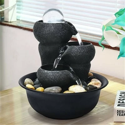 Watnature 8" 3-Step Little Water Fountain with LED Ball Gray 2 Watnature 8" 3-Step Little Water Fountain with LED Ball Gray