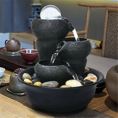 Watnature 8" 3-Step Little Water Fountain with LED Ball Gray 4 Watnature 8" 3-Step Little Water Fountain with LED Ball Gray - Image 3