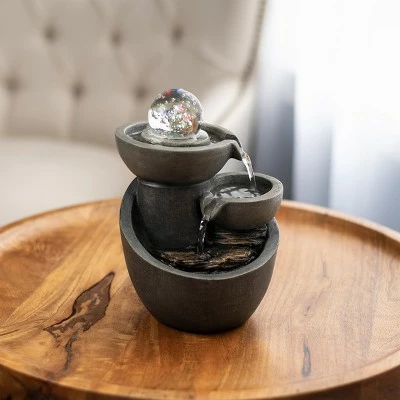 Nature Spring 3 Tier Tabletop Water Fountain With Rolling Glass Ball, Multicolored LED Lights, and Electric Pump 3 Nature Spring 3 Tier Tabletop Water Fountain With Rolling Glass Ball, Multicolored LED Lights, and Electric Pump