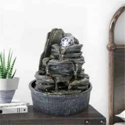Watnature 9.8" Rocky Tabletop Water Fountain with LED Lights and Crystal Ball Gray