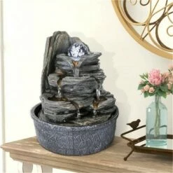 Watnature 9.8" Rocky Tabletop Water Fountain with LED Lights and Crystal Ball Gray -Cheap Garden Decor Store unnamed file 13337