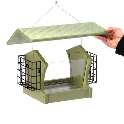 Birds Choice Bird's Choice Hopper Feeder with Suets Gray with Red Roof - Medium 3 Birds Choice Bird's Choice Hopper Feeder with Suets Gray with Red Roof - Medium - Image 2