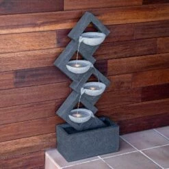 Alpine Corporation 39" Resin Indoor/Outdoor Soothing 4-Tier Zen Fountain with LED Lights Gray