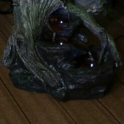 Sunnydaze Decor Sunnydaze 15"H Electric Polyresin Aged Logs and Flowing Brook Tiered Outdoor Fountain with LED Lights