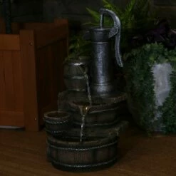 Sunnydaze Decor Sunnydaze 23"H Electric Polyresin Cozy Farmhouse Pump and Tiered Barrels Outdoor Water Fountain with LED Lights -Cheap Garden Decor Store unnamed file 13420