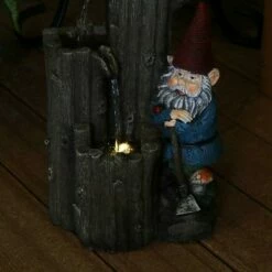 Sunnydaze Decor Sunnydaze 17"H Electric Polyresin Resting Gnome by Tiered Logs Outdoor Water Fountain with LED Light
