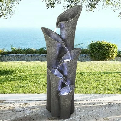 Watnature 39.5" 5-Tier Faux Stone with LED Light Floor Fountain Gray 4 Watnature 39.5" 5-Tier Faux Stone with LED Light Floor Fountain Gray - Image 2