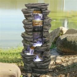 Watnature 40" High Stacked Simulated Rock Cascading Waterfall Fountain Gray -Cheap Garden Decor Store unnamed file 13471