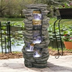 Watnature 40" High Stacked Simulated Rock Cascading Waterfall Fountain Gray -Cheap Garden Decor Store unnamed file 13472