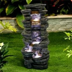 Watnature 40" High Stacked Simulated Rock Cascading Waterfall Fountain Gray -Cheap Garden Decor Store unnamed file 13473