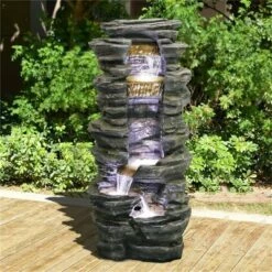 Watnature 40" High Stacked Simulated Rock Cascading Waterfall Fountain Gray -Cheap Garden Decor Store unnamed file 13474